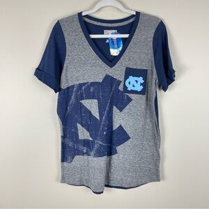 UNC Short Sleeve Top V-Neck Collegiate Blue Gray Shirt Stretch College Sports